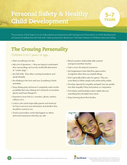 Child Development Safety Sheet (5-7 years)